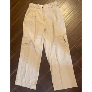 H&M Beige Wide Leg Cargo Pants Pleated Front Utility Style Women Size 6